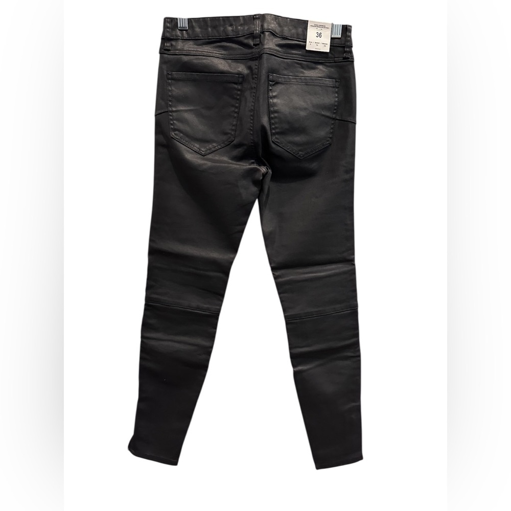 NWT Zara Black Skinny Biker Pants Quilted Coated Slim Fit Whimsigoth Women’s 4 - Picture 3 of 13